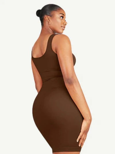 Valantomode | Bodycon Mini Dress with Square Neck and Removable Pads - Snatched Shapewear