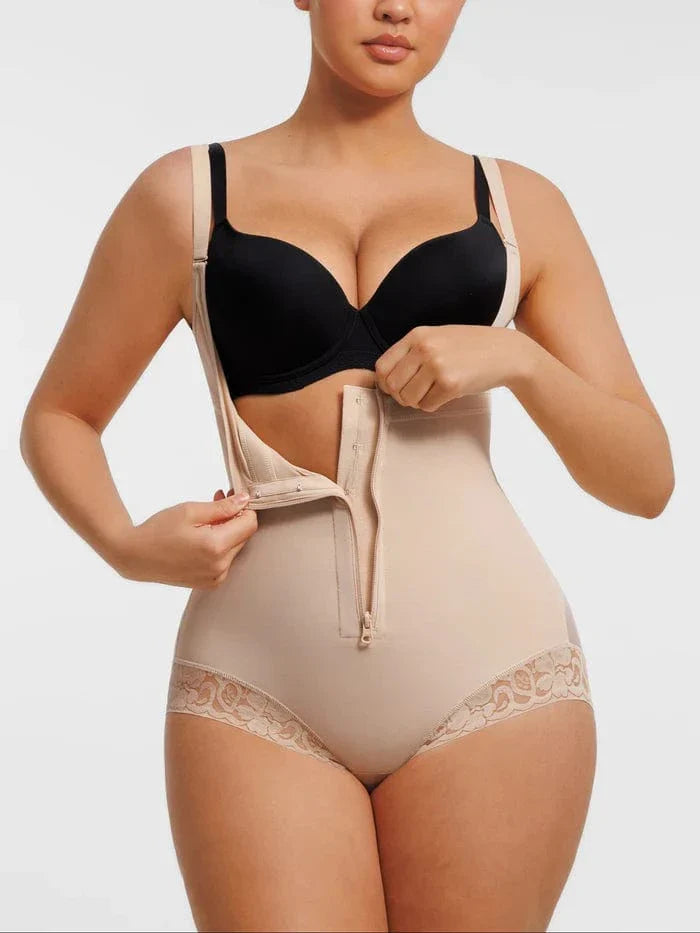 Valantomode | Front-Zip Waist-Slimming Shapewear with Tummy Control and U-Shaped Open Bust Support