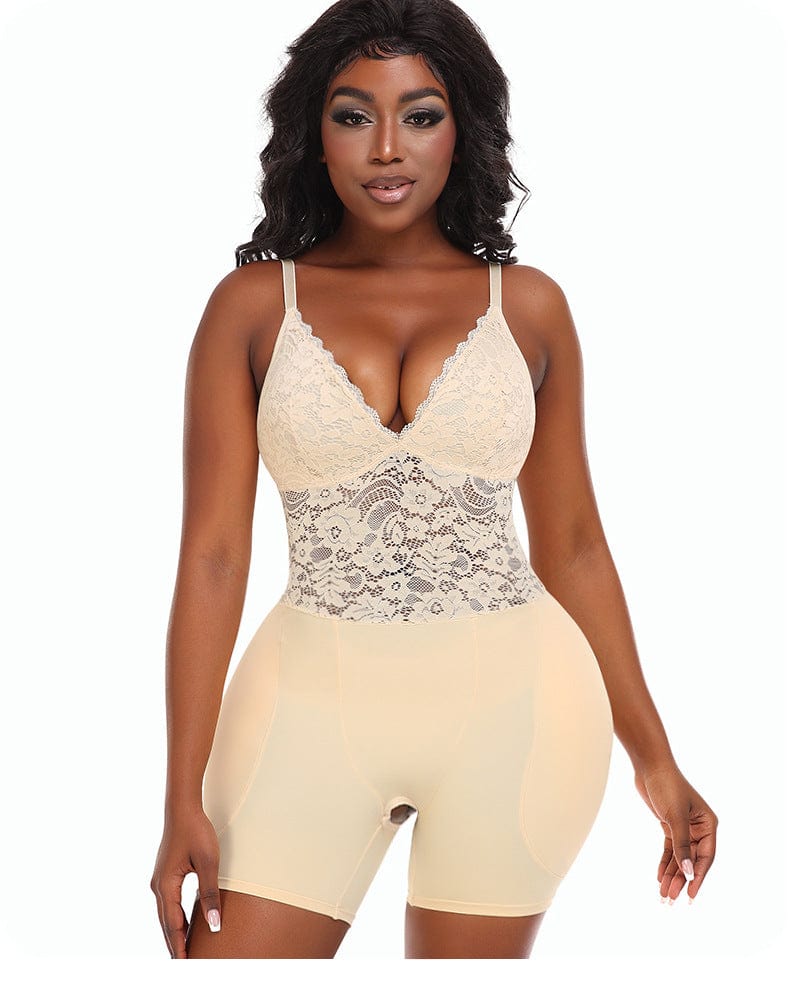 Valantomode | Lace Shaping Bodysuit with Built-In Bra and Hip Pads for a Lifted Look