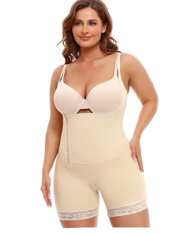 Valantomode | Plus Size Open Bust Shaping Bodysuit with Side Zipper Closure