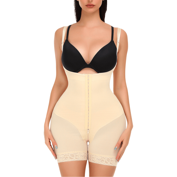 Valantomode | Open Bust Tummy Control Shapewear Bodysuit with Hook & Eye Fastening