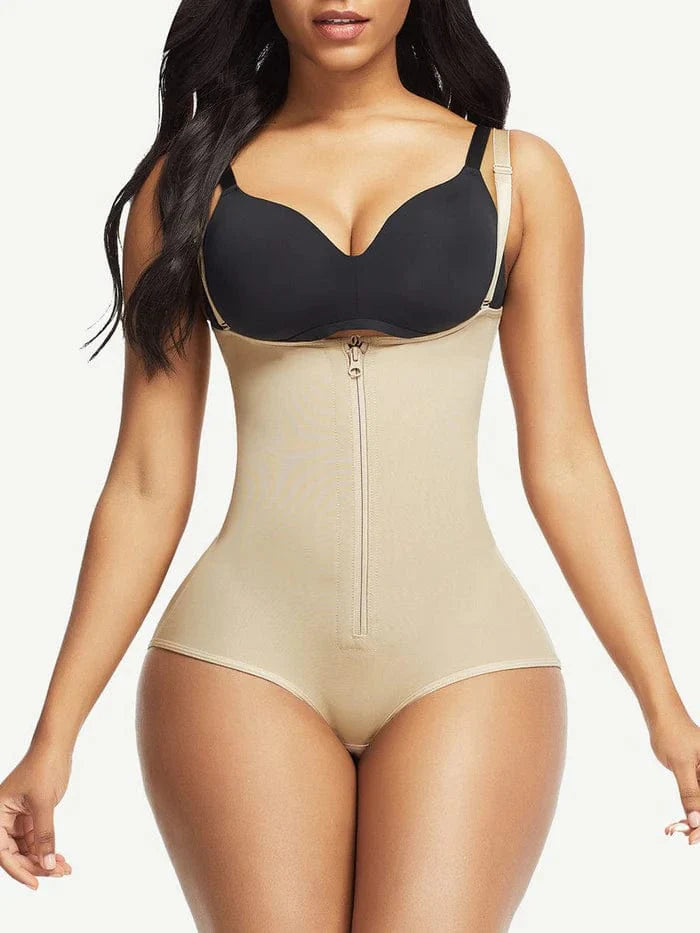 Valantomode | Front Zipper Waist Trainer Bodysuit with Adjustable Straps