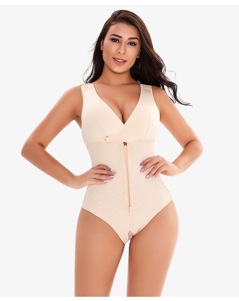 Valantomode | Adjustable Straps Zippered Tummy Control Shapewear Bodysuit
