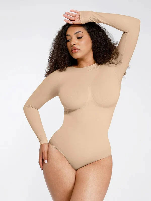 Valantomode | Long Sleeve Deep Back Tummy Control Shapewear Bodysuit