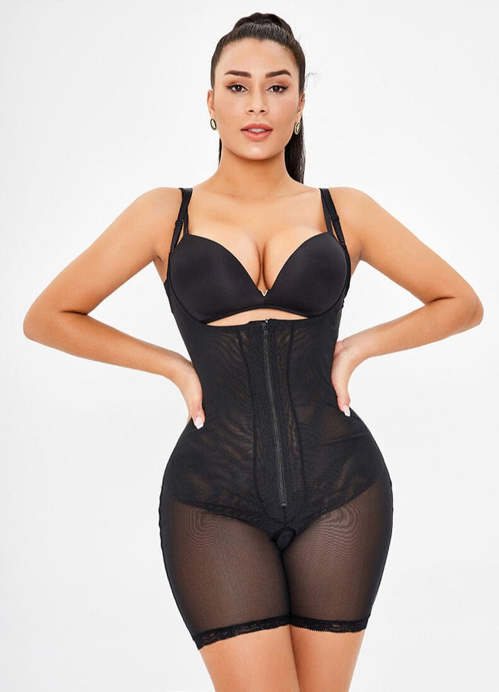 Valantomode | Open Bust Shaping Bodysuit with Front Zipper for Hip Lift and Tummy Control