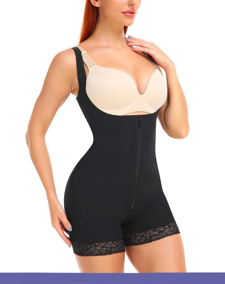 Valantomode | Front Zipper Closure Open Bust Shapewear Bodysuit