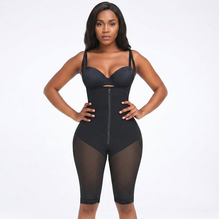 Valantomode | Adjustable Strap Open Bust Shapewear Bodysuit with Front Zipper