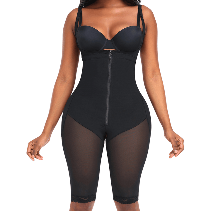 Valantomode | Adjustable Strap Open Bust Shapewear Bodysuit with Front Zipper