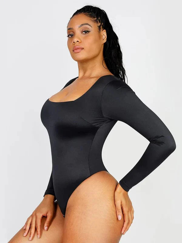 Valantomode | Chic Long Sleeve Bodysuit with Square Neckline and Sculpting Fit
