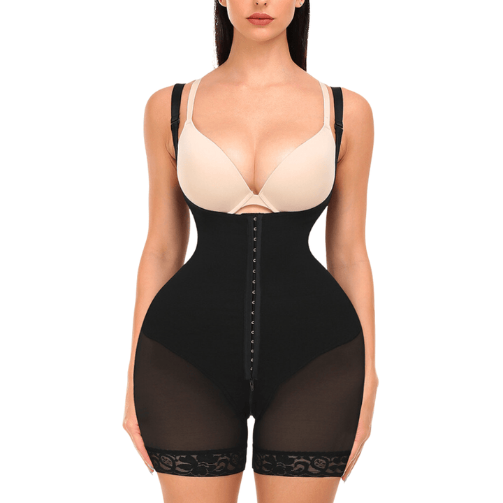 Valantomode | Open Bust Tummy Control Shapewear Bodysuit with Hook & Eye Fastening