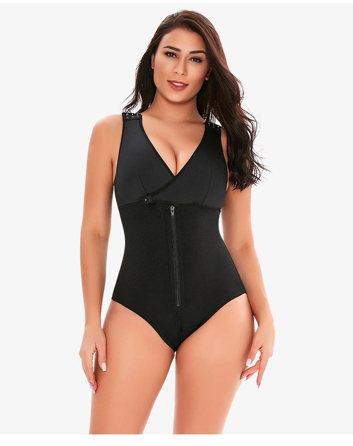 Valantomode | Adjustable Straps Zippered Tummy Control Shapewear Bodysuit