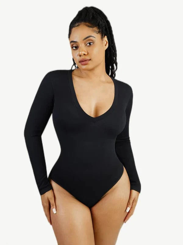 Valantomode | V-Neck Tummy Control Thong Shapewear Bodysuit