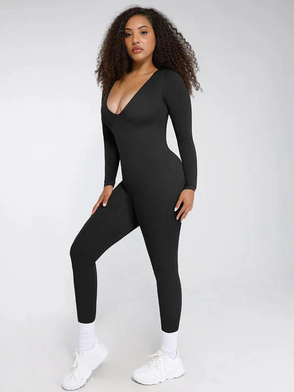 Valantomode | Deep V Neck Shaping Bodysuit with Tummy Control – Full Body Jumpsuit