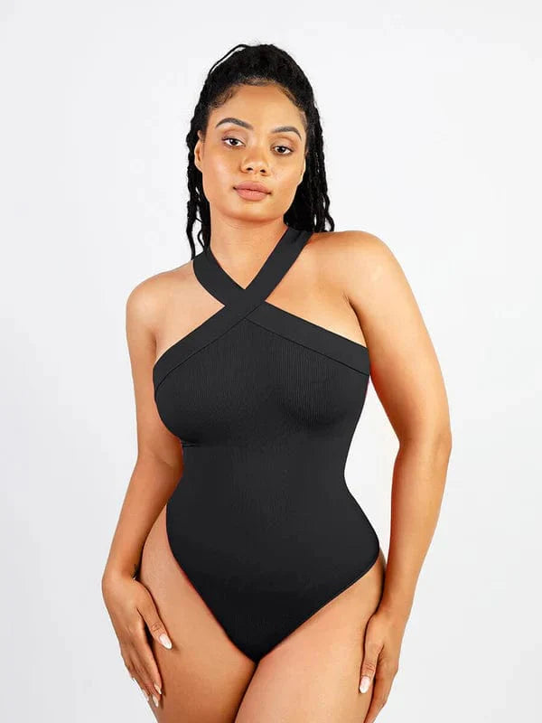 Valantomode | Seamless Halter Neck Criss-Cross Shapewear Bodysuit