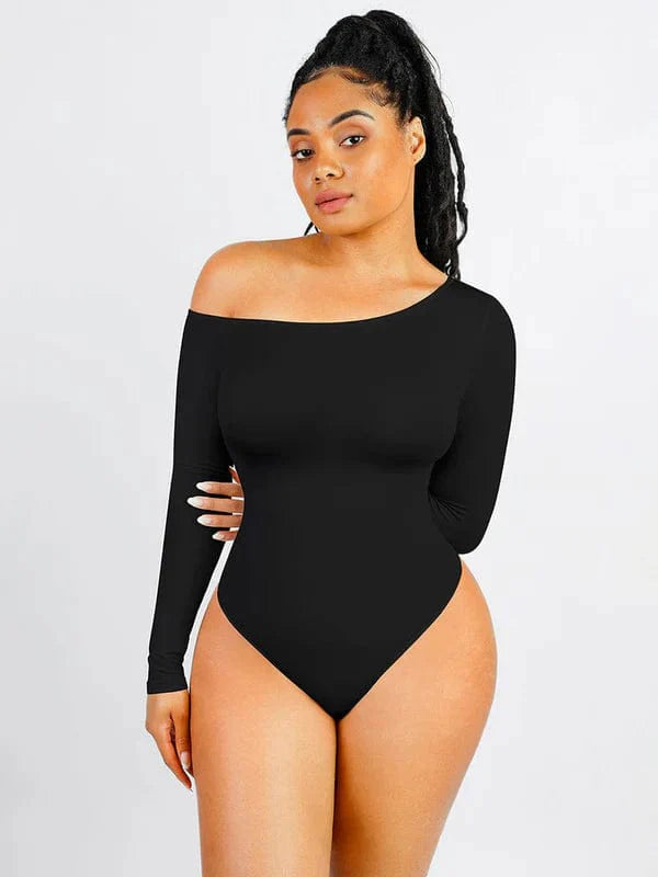 Valantomode | One-Shoulder Long Sleeve Shapewear Thong Bodysuit
