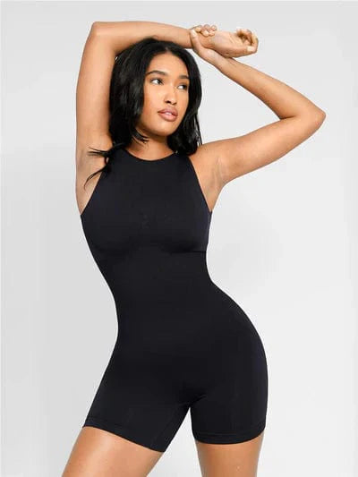 Valantomode | Removable Pad Low Back Round Neck Shapewear Bodysuit