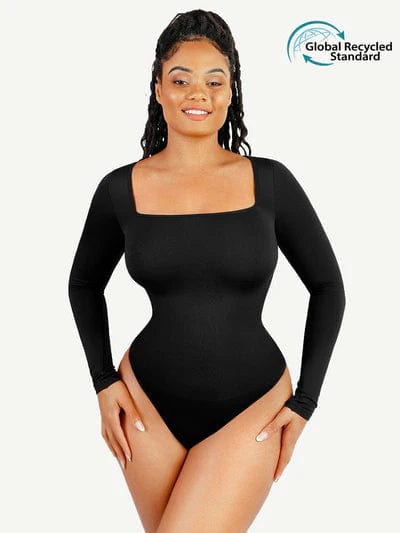 Valantomode | Long Sleeve Shapewear Bodysuit with Square Neck and Tummy Control