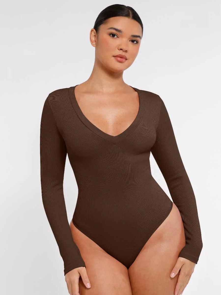 Valantomode | V-Neck Tummy Control Thong Shapewear Bodysuit
