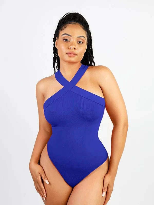 Valantomode | Seamless Halter Neck Criss-Cross Shapewear Bodysuit