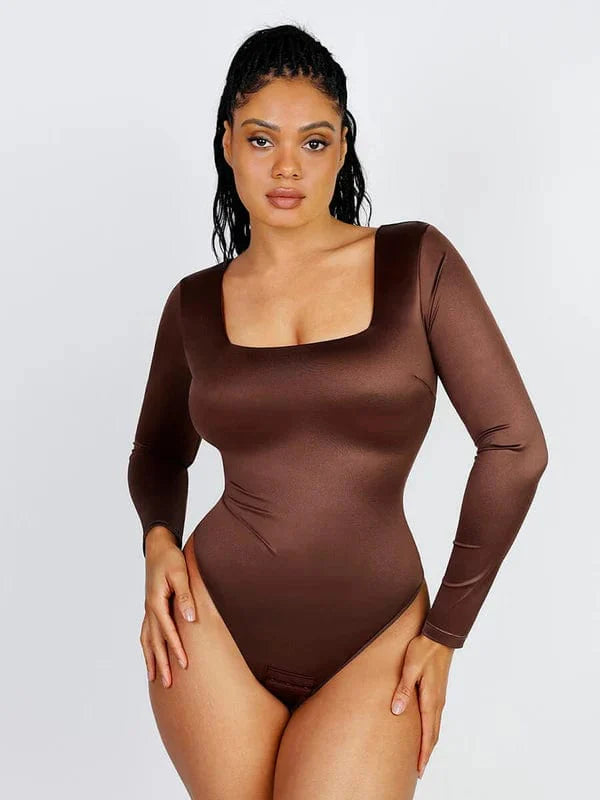 Valantomode | Chic Long Sleeve Bodysuit with Square Neckline and Sculpting Fit