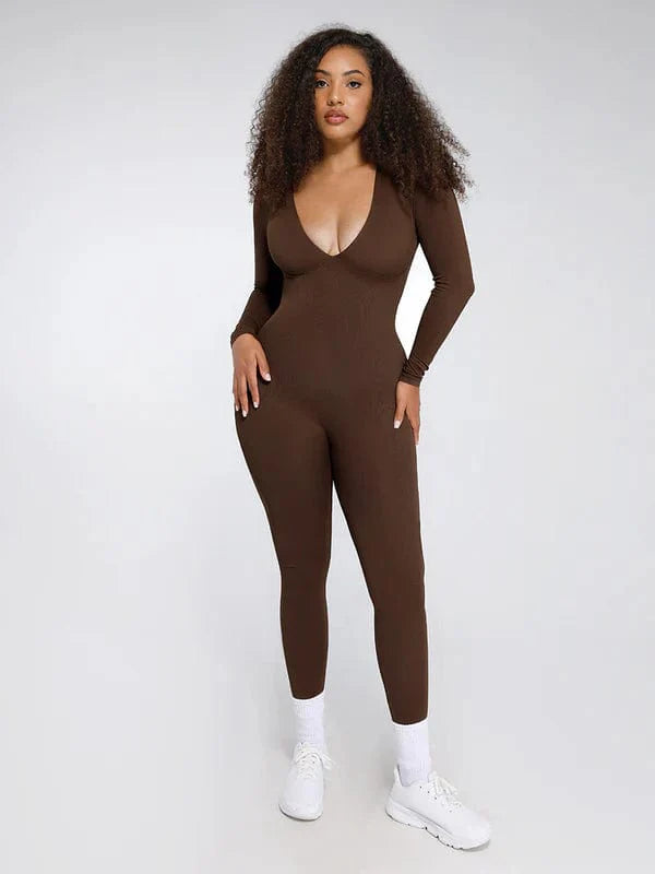 Valantomode | Deep V Neck Shaping Bodysuit with Tummy Control – Full Body Jumpsuit