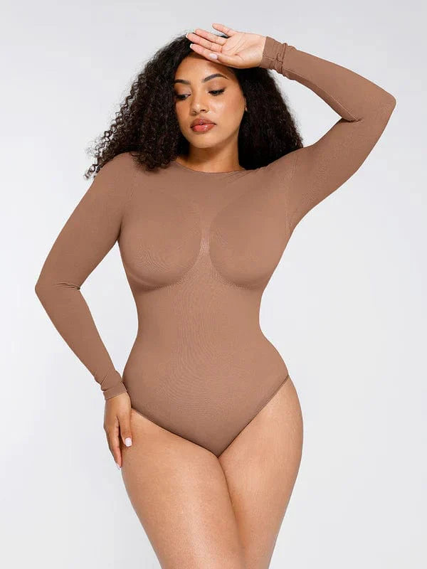Valantomode | Long Sleeve Deep Back Tummy Control Shapewear Bodysuit