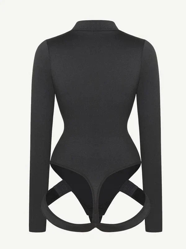 Valantomode | Long Sleeve Deep V Neck Shapewear Thong Bodysuit