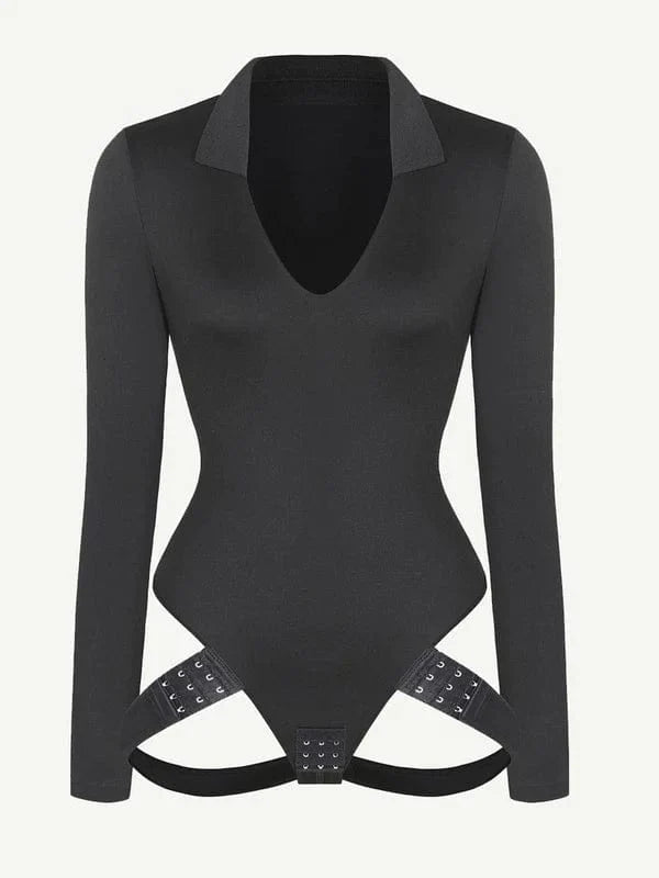 Valantomode | Long Sleeve Deep V Neck Shapewear Thong Bodysuit