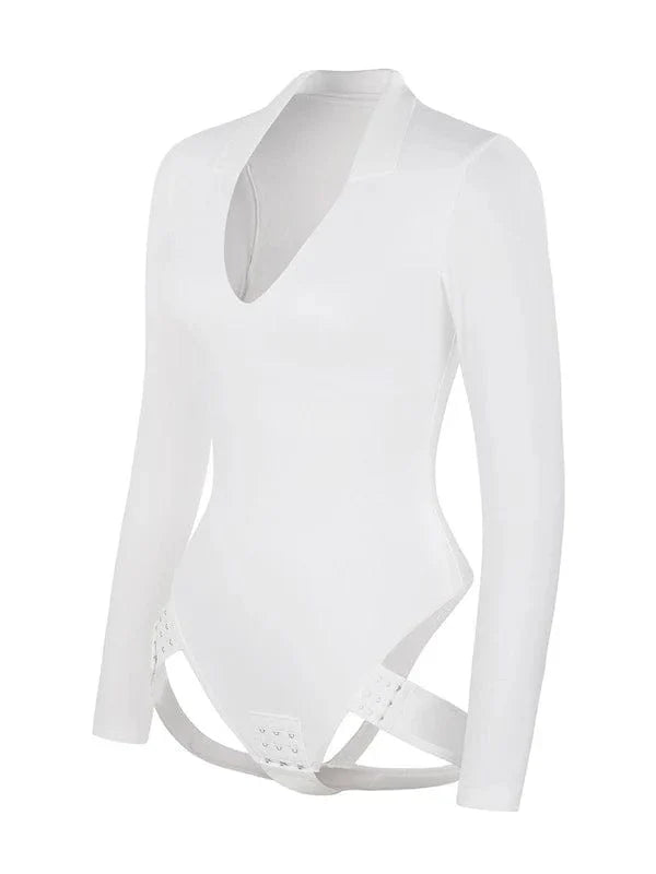 Valantomode | Long Sleeve Deep V Neck Shapewear Thong Bodysuit