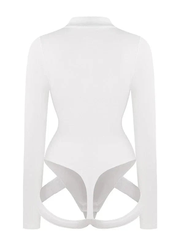 Valantomode | Long Sleeve Deep V Neck Shapewear Thong Bodysuit