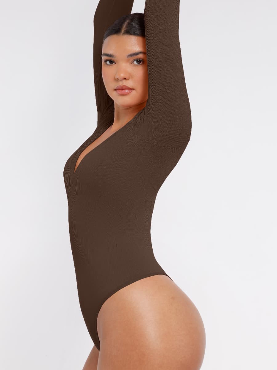 Valantomode | V-Neck Tummy Control Thong Shapewear Bodysuit