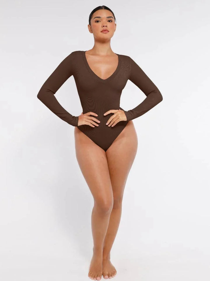 Valantomode | V-Neck Tummy Control Thong Shapewear Bodysuit
