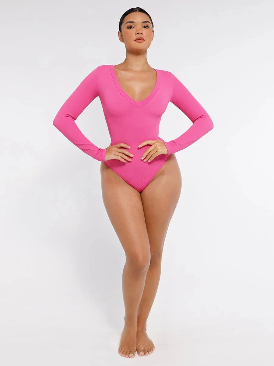 Valantomode | V-Neck Tummy Control Thong Shapewear Bodysuit