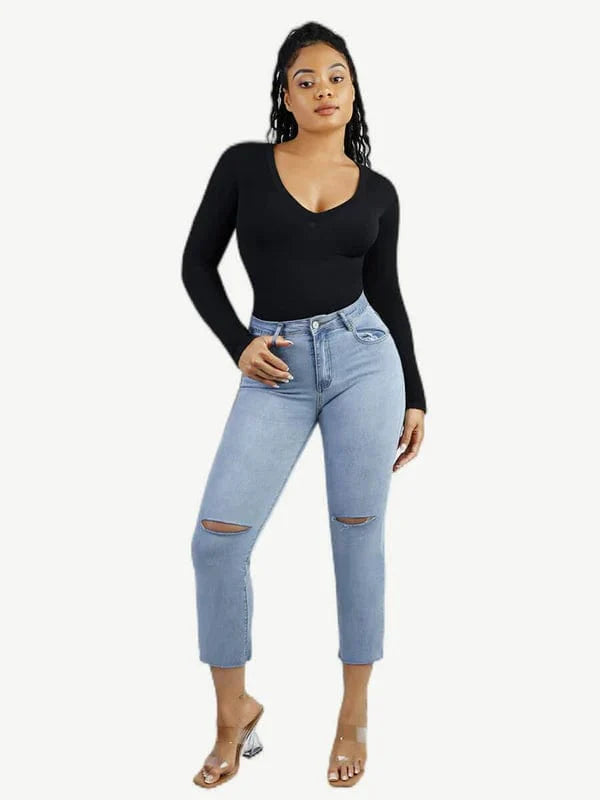 Valantomode | V-Neck Tummy Control Thong Shapewear Bodysuit