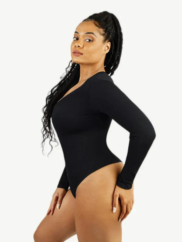 Valantomode | V-Neck Tummy Control Thong Shapewear Bodysuit