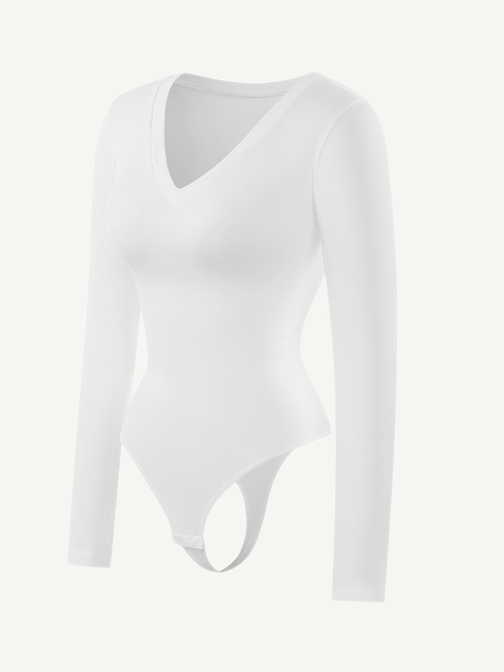 Valantomode | V-Neck Tummy Control Thong Shapewear Bodysuit
