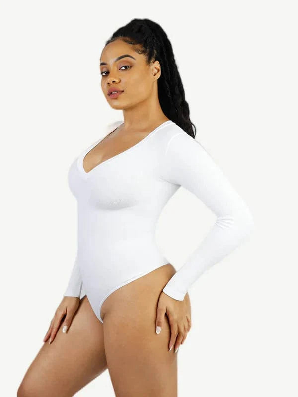 Valantomode | V-Neck Tummy Control Thong Shapewear Bodysuit