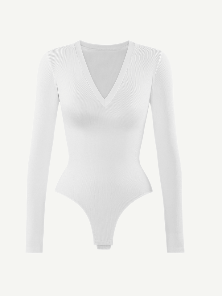 Valantomode | V-Neck Tummy Control Thong Shapewear Bodysuit
