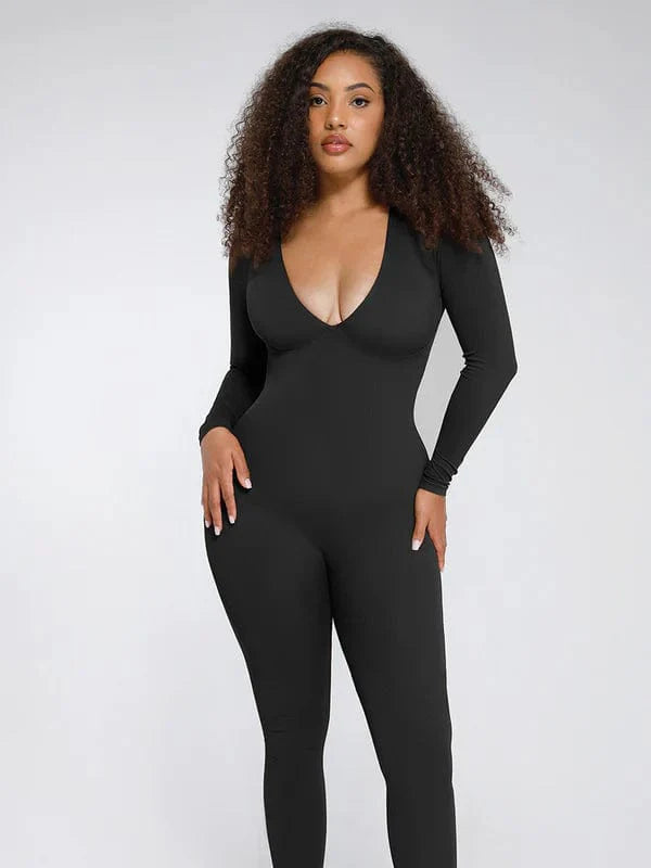 Valantomode | Deep V Neck Shaping Bodysuit with Tummy Control – Full Body Jumpsuit