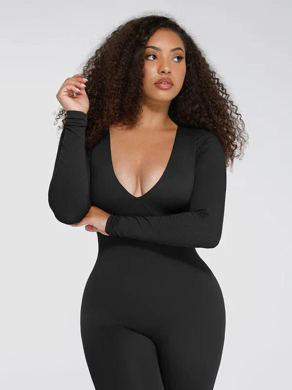 Valantomode | Deep V Neck Shaping Bodysuit with Tummy Control – Full Body Jumpsuit