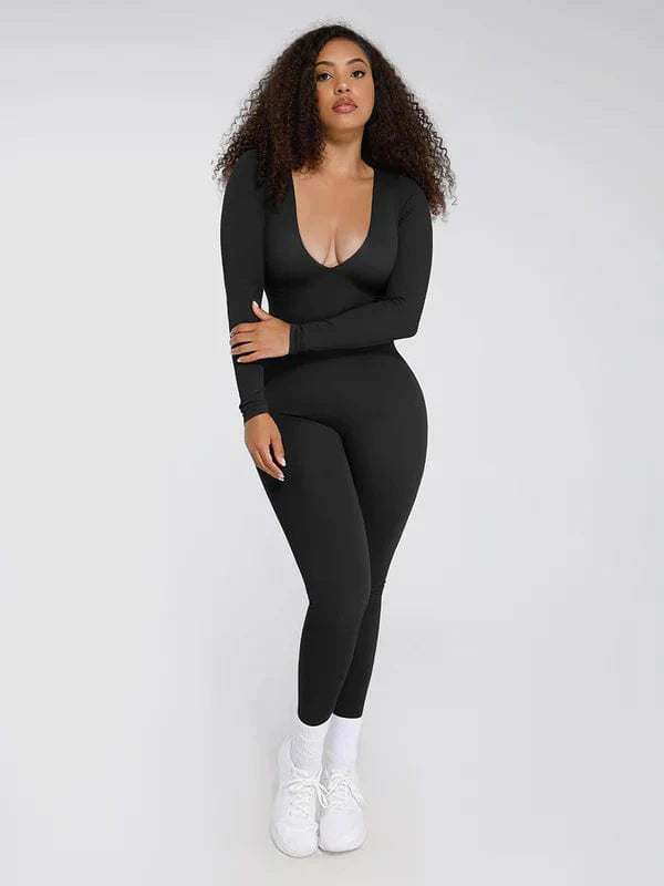 Valantomode | Deep V Neck Shaping Bodysuit with Tummy Control – Full Body Jumpsuit
