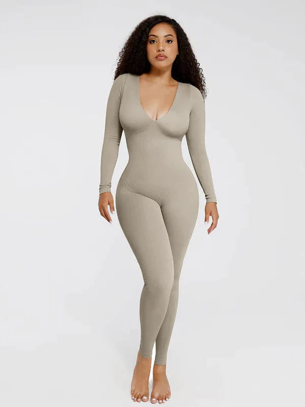 Valantomode | Deep V Neck Shaping Bodysuit with Tummy Control – Full Body Jumpsuit