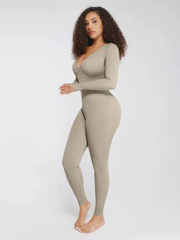 Valantomode | Deep V Neck Shaping Bodysuit with Tummy Control – Full Body Jumpsuit
