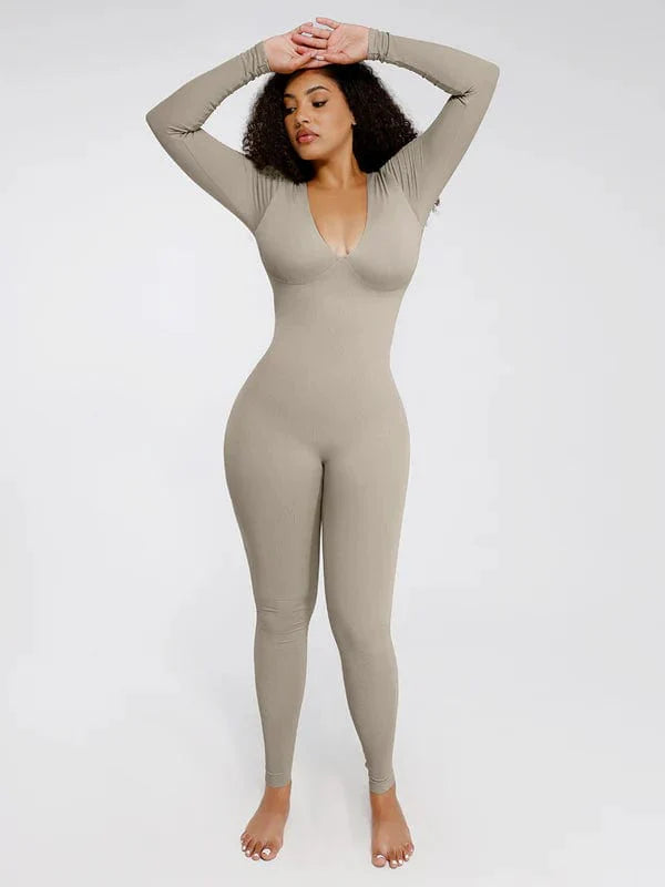 Valantomode | Deep V Neck Shaping Bodysuit with Tummy Control – Full Body Jumpsuit