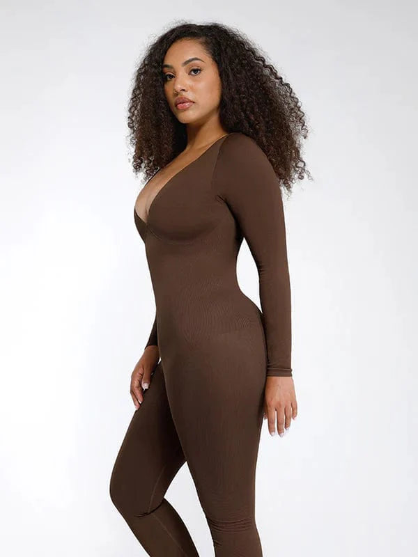 Valantomode | Deep V Neck Shaping Bodysuit with Tummy Control – Full Body Jumpsuit