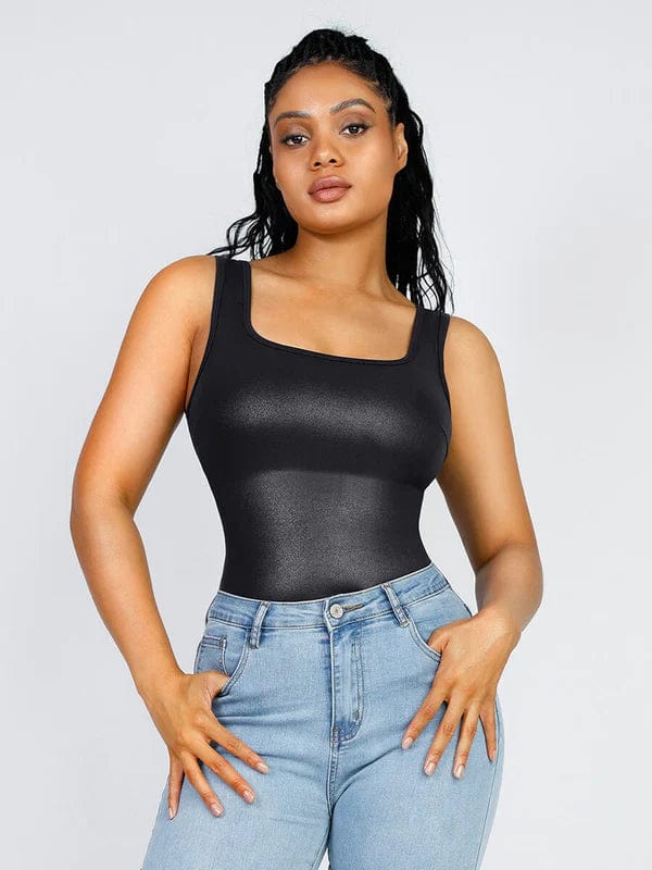Valantomode | Flexible Tummy-Enhancing Faux Leather Shapewear Bodysuit