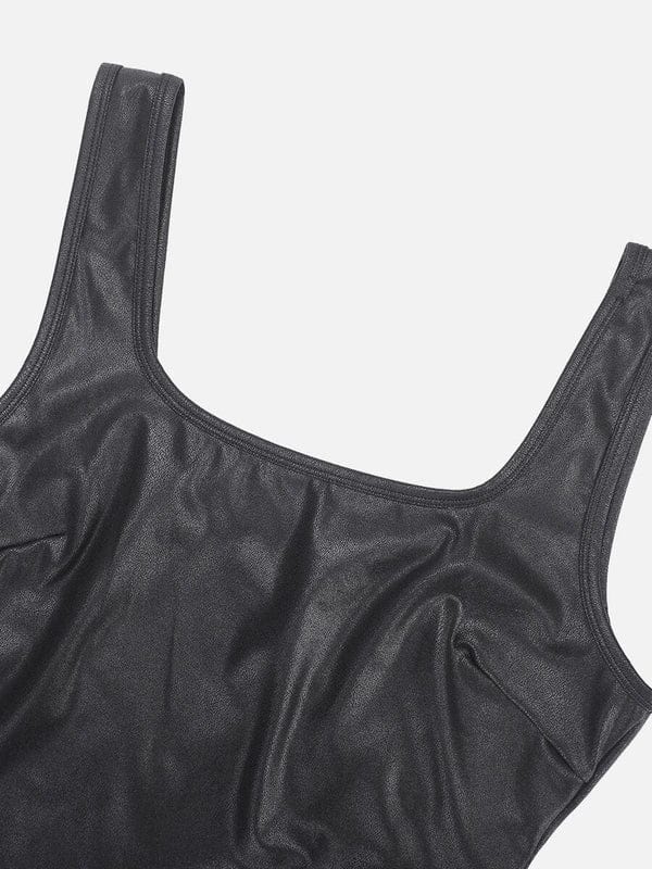 Valantomode | Flexible Tummy-Enhancing Faux Leather Shapewear Bodysuit