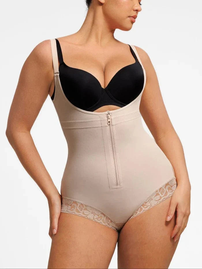 Valantomode | Front-Zip Waist-Slimming Shapewear with Tummy Control and U-Shaped Open Bust Support