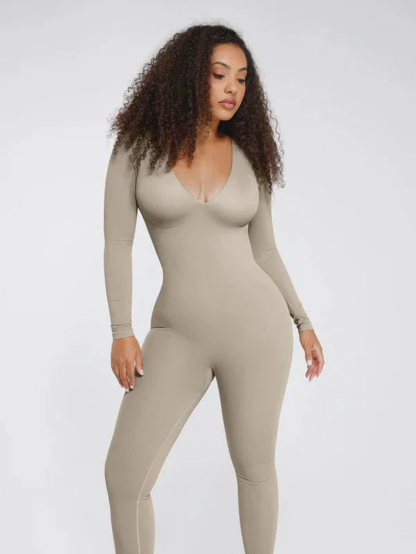 Valantomode | Deep V Neck Shaping Bodysuit with Tummy Control – Full Body Jumpsuit