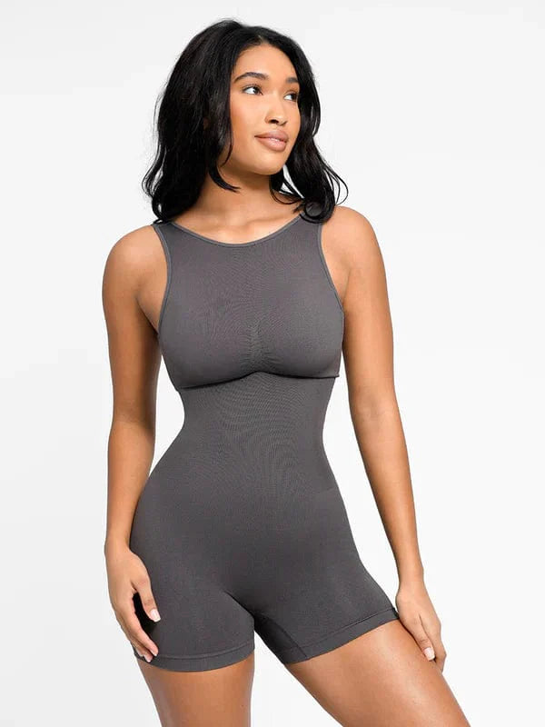 Valantomode | Removable Pad Low Back Round Neck Shapewear Bodysuit